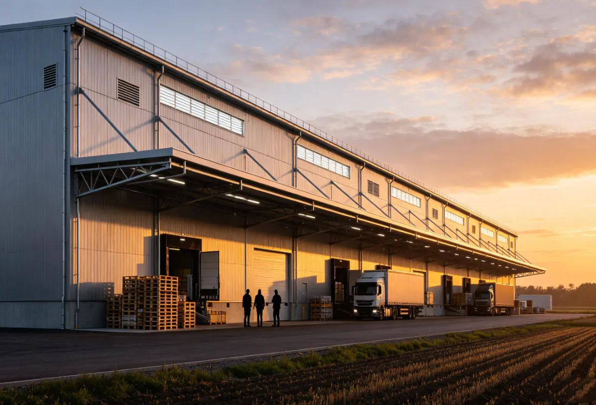 Κατασκευή κέντρου logistics γεωργικών προϊόντων από χάλυβα
